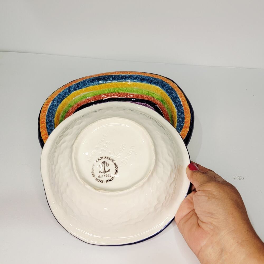 Vintage G. Venzo Italian Pottery Rainbow Asymmetrical Bowls 8½ & 7" Nesting (2) - Picture 4 of 12